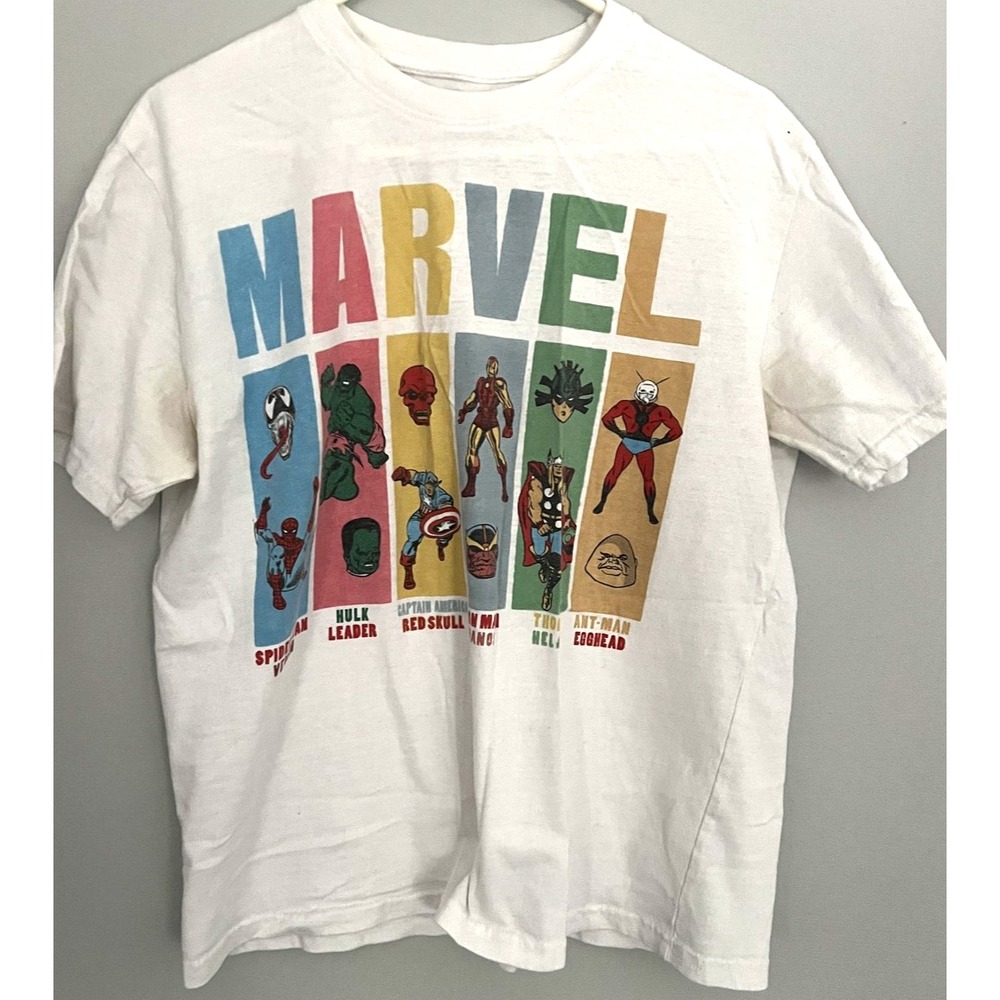 Marvel Shirt Mens Large White Heroes Villains Spider-Man Iron Man Graphic Tee